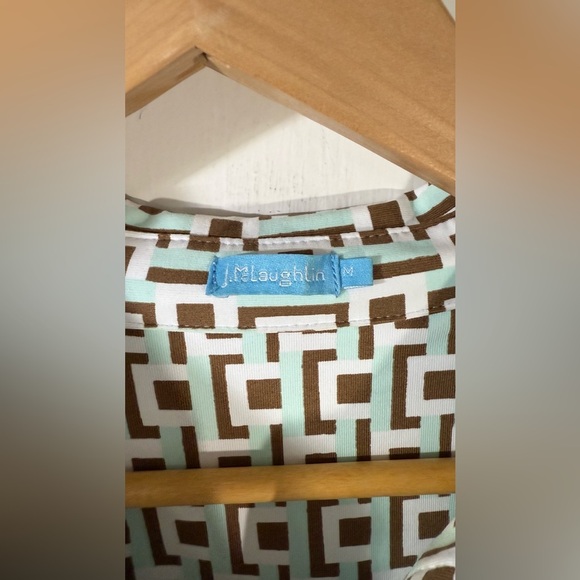 J.McLaughlin Catalina Cloth Geometric Shirt Dress Brown Mint - Picture 5 of 5